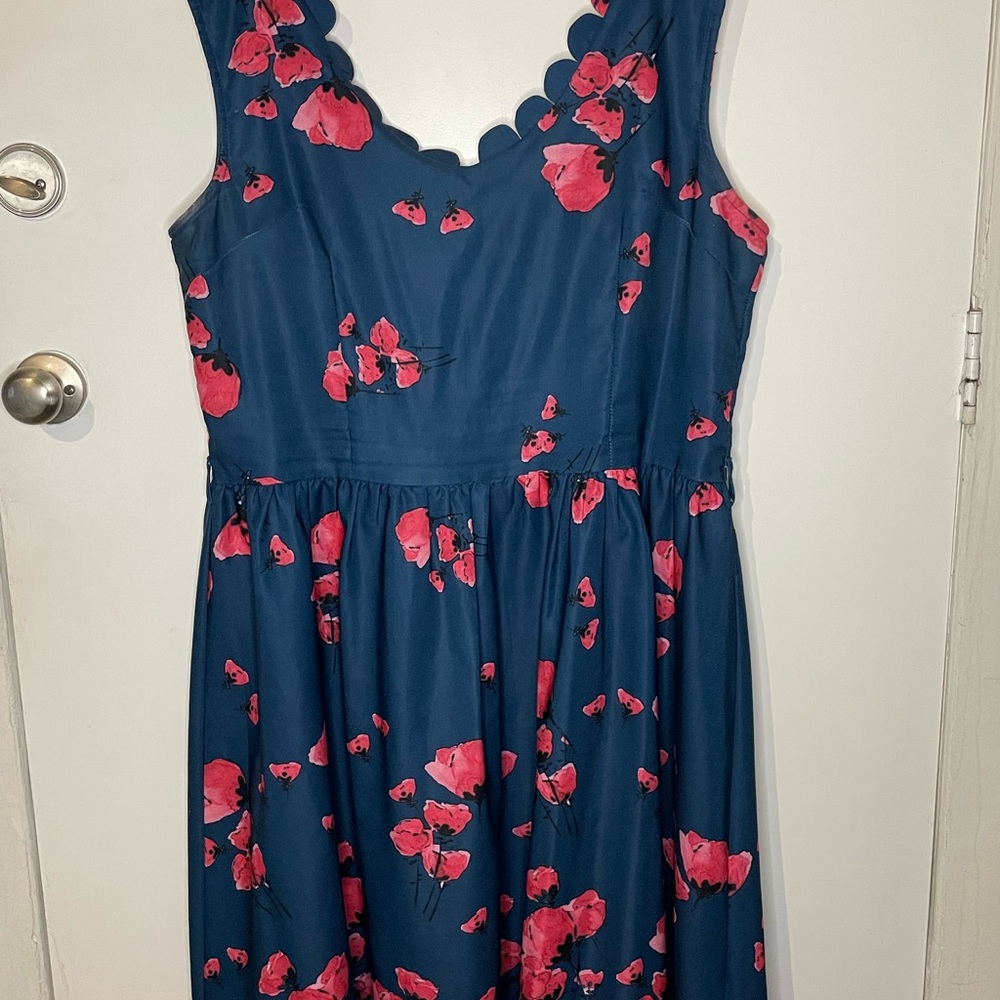 Lindy Bop Navy and Pink Floral Midi Dress